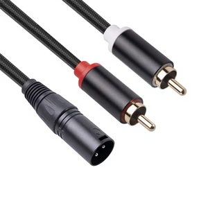 1 M/2 m Lotus Audio Line Shielded Gold Plated Plug Three-Core Cannon Rotary Double RCA Male Bare Copper Conductor Model