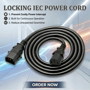 CE UL Listed Locking IEC C13 C14 Secure Connection Jumper Power Extension Cable For High Density Server Rooms