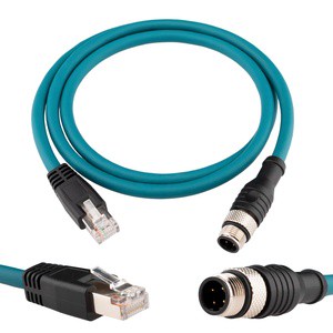 M12 4-Pin D-Code Male to RJ45 Shielded Cat6 Cable 3.3Ft 10Gbps for Cognex & Industrial Automation