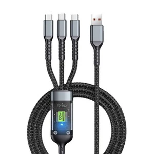 1.2m 3-in-1 USB Cable to Type-C/Micro with 3A Fast Charging Night Light Nylon Braided for Camera & Computer