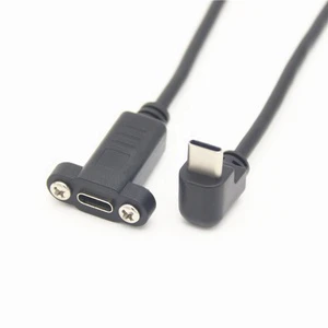 1m USB2.0 90 Degrees Right Angle Usb Type c Extension Cable with Panel Mount Holes