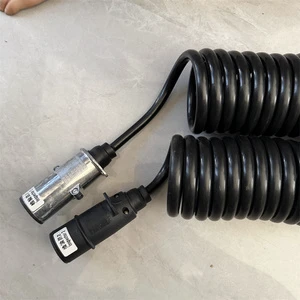 7 Way Black Telescopic Spiral Coiled Cable Trailer Tail Signal Lights ABS EBS Power Cord With Aluminum Plug
