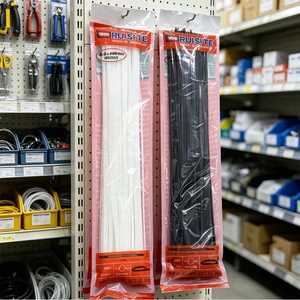 Hot Sale RUISTE Brand Self-Locking Nylon 66 Electrical Cable Ties R4.8025 4.8mm X 400mm Black & White Industrial Long Time Use
