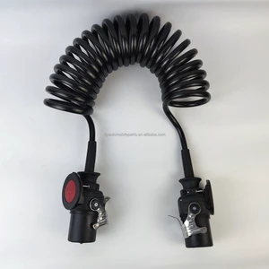 New ABS Heavy Duty Truck Trailer 7 Core Wrap Electrical Spiral Cable with Two Plastic Plugs Black Green Handhold Danyi