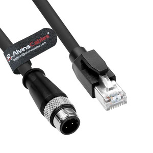 Alvin's Cables M12 D-Code 4 Pin Male RJ45 Shielded PVC High-Flex Ethernet Cable for Industrial Camera Automation Application