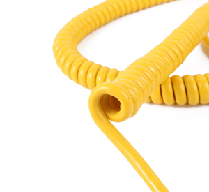 Customized Size Glossy Copper Core Spring Yellow PU PVC Insulated Spiral Cable Wire Reliable Wires Cables