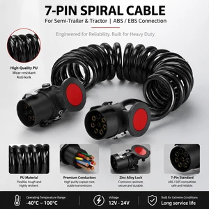Super Durable Bend Resistant Wide Temperature 12V-24V 7 Way Trailer Cable for Heavy Load Tractor Spiral Wire