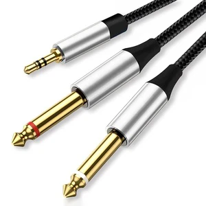 3.5mm TRS 3-Pole Dual 6.35MM Mono Y Splitter Cable Coaxial Stereo Audio Y-Cord PVC for Guitar/Speaker Amplifier Connection