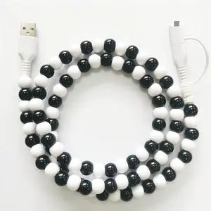 Creative New Design 1M PVC Beaded Cable 2-in-1 USB Type-C for iPhone Handmade Colorful Pearl Fast Charging Camera Compatible