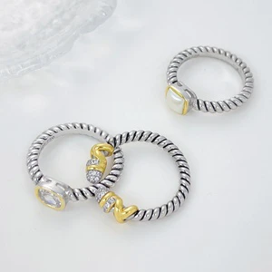 David Twisted Rope Spiral Cable Ring Earrings Light Luxury High Sense Stacked Gold and Silver Double Manufacturer Wholesale