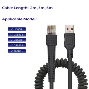 SOTESIN 3m Coiled Spiral Barcode Scanner cable For Zebra LI3608 LI3678 DS3608 DS3678 10P10C RJ45 to USB data cable