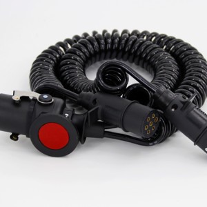 New 7-Way Coiled Cable for Truck Trailers Seven Core Electrical Wire with Spring Guard and Connector