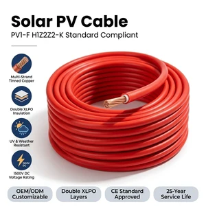 PV1-F H1Z2Z2-K DC1500V Solar Cable 4mm² 6mm² XLPO Tinned Copper for Solar Power Station Project EN 50618 Standard
