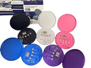 Universal 60W 6 in 1 DC Output Cable Conversion Set USB-C to Micro Connectors Fast Charging LED Travel Kit for Mobile Phones
