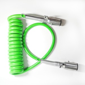 Durable 7pin PU Metal Trailer Plug and Coiled Cable Spiral 12 FT 15 FT Green ABS Truck Spiral Cable