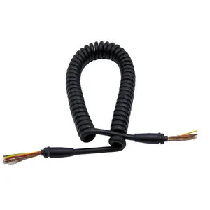 Black Coiled Multiconductor Cable Flexible Spiral Wiring Harness for Industrial Equipment and Machinery Interconnection