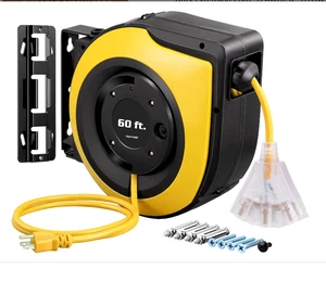 Retractable Cord Reel, 60FT Heavy Duty Extension Cord