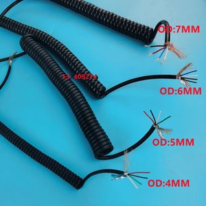Kabel Pelindung Kawat Pegas PUR 4Core 26 24 20 Awg Stretch 1 2 3 4 5 6 3 7 8 9 10 11 12 Meter Kawat Spiral Permukaan
