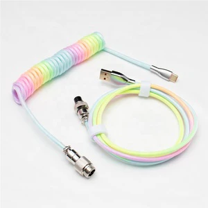 Hotsale 1.8M Coiled Type C USB Keyboard Data Cable for Mechanical Keyboard Aviator Connector Spiral Paracord with Sleeve