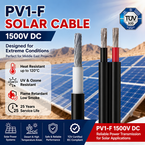 Dc1500V AC 1000V PV Solar Wire2.5mm4mm6mm PV1-F H1Z2Z2-K High Temperature Stranded Solar Cable TUV Certification UV Resistant