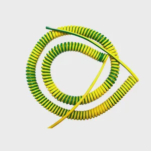 Spiral PUR Solid Copper Industrial Cable Yellow-Green Customizable 20 18 17 15 13 11-16 AWG Ground Spring 1-16 Meters