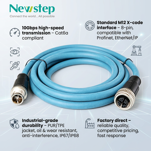 M12 X-code Male Female Industrial Ethernet Cable Cat6a 8 Pin Double Braided Shielded IP67 Waterproof CE Certified Temperature