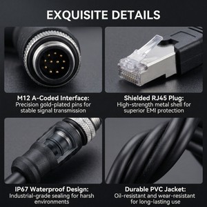 M12 8 Pin to RJ45 Ethernet Cable Industrial Network Cable Waterproof IP67 Sensor Cable