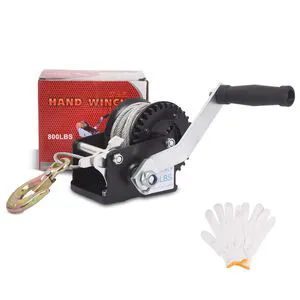 D0100XTKZAT Hand Operated Winch 800lbs Steel Cable 33ft Grab Hook Ergonomic Boat Trailer with Gloves for Marine ATV UTV