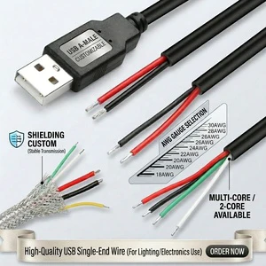 5V USB to Open Stripped Tinned 2 4 Shielded Bare Wire End Pigtail Extension Cable for LED Strip Light Lamp Circuit Board