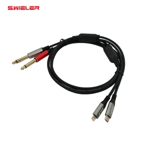 5FT 2 in 1 Y-Splitter Phone Lighting Type-C to 6.35mm TS Audio Cable Gold Plated Pin Stage Concert DJ 6.35mm USB Audio Cable