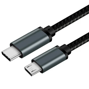 1m2m3m Type-C Micro USB Data Cable Fast Charging OTG Connection for Android Phones Computers Cameras-Aluminum Alloy + Gray Mesh