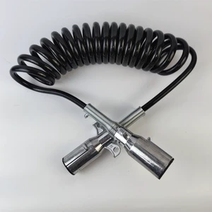 New Heavy Duty 7 Pin Trailer Extension Coil Electrical Power Cable 7 Wire Truck Trailer Spiral Cord Cable Black Green 4.5M