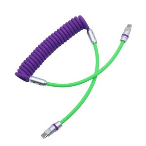 Customization DIY Fishnet Weaving Color-block Spring Spiral Telescopic Super Fast Charging Mobile Phone Data Cable