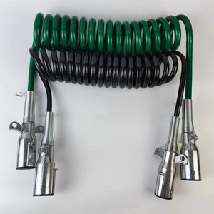 New Seven Core Heavy Duty Trailer Spring Cord 7-Wire Coil Light Extension Connecting Cable (Black Green) for Semi Truck