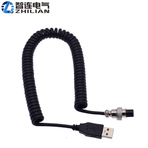USB a Male to M12 GX12 3Pin 4Pin Female Aviation Waterproof Power Spiral PUR Coiled PU Spring Cable PU Cable