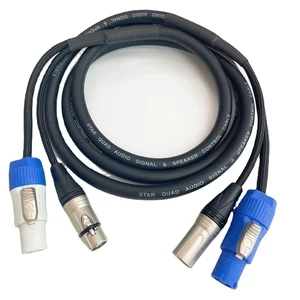 Stage Lighting 3x 1.5 square Power Cord Blue and White Plug DMX512 signal Line Power Amplifier Mixer Beam