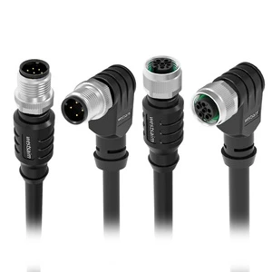 M12 Sensor Cable with A/B/D Code IP68 Waterproof DIN Connector Unshielded Male to Female Straight Right Angled Plug