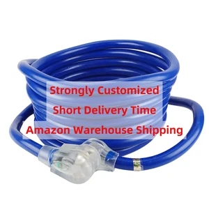 H05VV-F 3 Pin Heavy Duty NEMA 6-50P/R 50M Lighted End Blue Rubber Multi RV Cable Extension Power Cord IP65 Outdoor Yard 15A