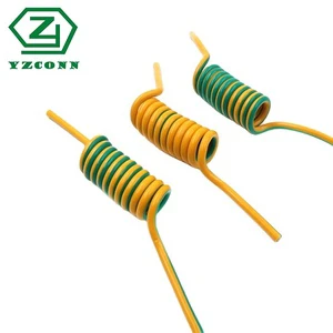YZlink Custom Spring Cable Coiled Spiral Yellow-green Earth Cable Ground Wire for Electrical Door