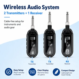 Wireless Audio Transmitter Receiver System , Guitar/Instrument Specific Wireless Transceiver UHF Low Latency , 6.35/3.5mm Audio