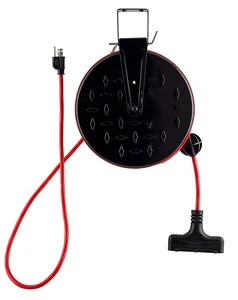 Retractable Extension Cord Reel DL600 with 3 Nema Plugs 30FT Cable Length 10A Rated Current for Industrial Use
