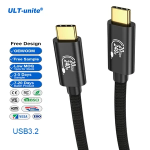 ULT-unite Wholesale Aluminum Alloy Shell Braided USB3.2C USB3.2C Cable 1M/2M PD240W Fast Charging 20Gbps Data Transfer Camera