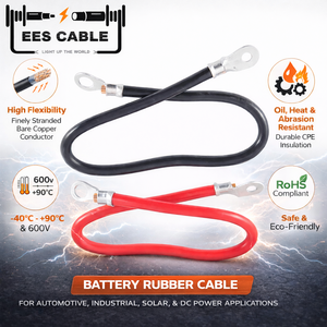 600V 6 4 2 1/0 2/0 4/0AWG Solid Pure Copper Auto Battery Cable Rubber Insulated High Flexibility for Car RV Boat Solar