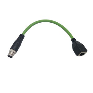 Industrial Ethernet Cable IP67 Waterproof M12-4Pin D-Code Male to RJ45 Female Overmolded PVC/PUR Jacket Customized Length
