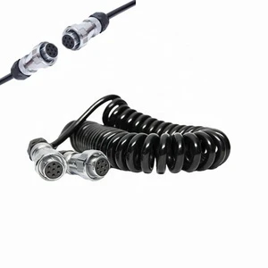 7-Way Coiled Cable for Truck Trailer Electrical Wire Spring Guard Connector Non-Abs Seven Core 7-Pin Stranded Conductor PVC PE