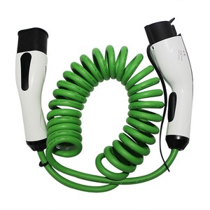 Type 1 to Type 2 32A 5 Meters Charging Cable with Green/black/orange Spiral Cable