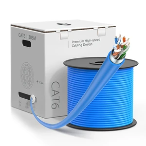 Cat6 F/UTP Ethernet Bulk Cable,PVC/LSZH, Blue,1000ft (305m), 23AWG Pure Bare Copper Wire, 550MHz, Shielded LAN Cable With Reel