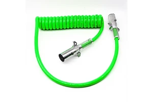 12ft 7 Way TPU Coiled Heavy Duty Green Electrical Trailer Cable for Semi Trucks Trailers New