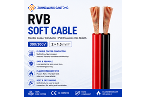 RVB PVC Insulated Stranded Flat Flexible Cable 2x0.5-6mm Building Speaker Audio Low Voltage Wiring Oxygen-Free Copper OEM CE