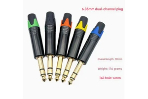 Gold Plated 6.35mm 3 Pole Stereo Phone Plug 1/4 Audio Connector with Colorful Housing for Stage and Studio